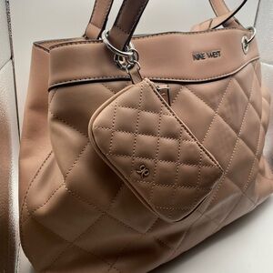 Nine West Beige Quilted Tote with Pouch
